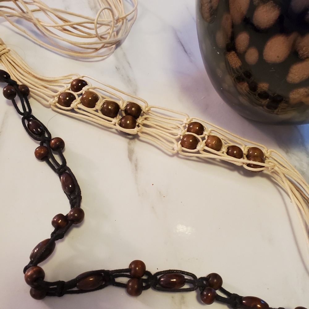 Set Of Two Rope With Beads Belts, One SIZE